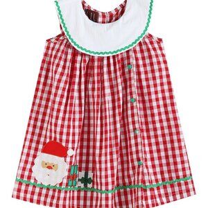 Lil Cactus Girl's Christmas Red Gingham Santa Yoke Dress Size 5 NEW